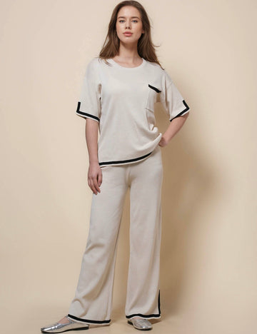 Ladies Color Block Pocket 2PCS Loungewear Set SKST41092