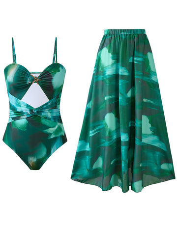 Ladies String Shoulder Back Open One Piece Swimwear with Salong