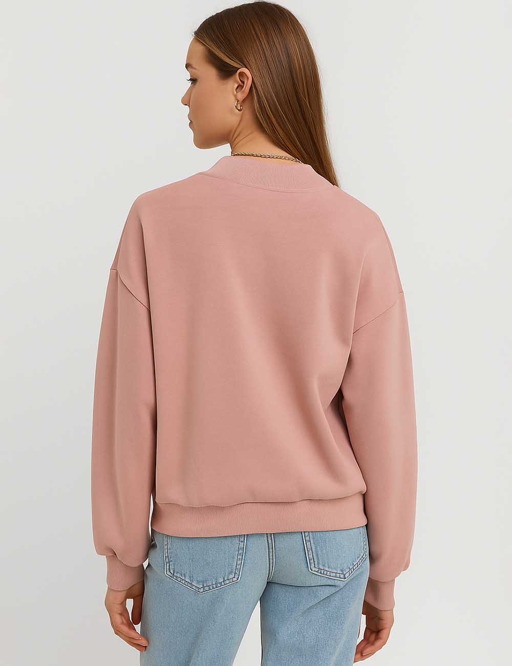 Ladies Solid Color Mock Neck Long Sleeves Sweatshirt