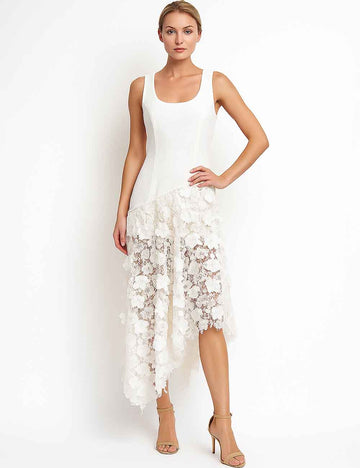 Ladies Square Neck Sleevess Floral Lace Maxi Dress