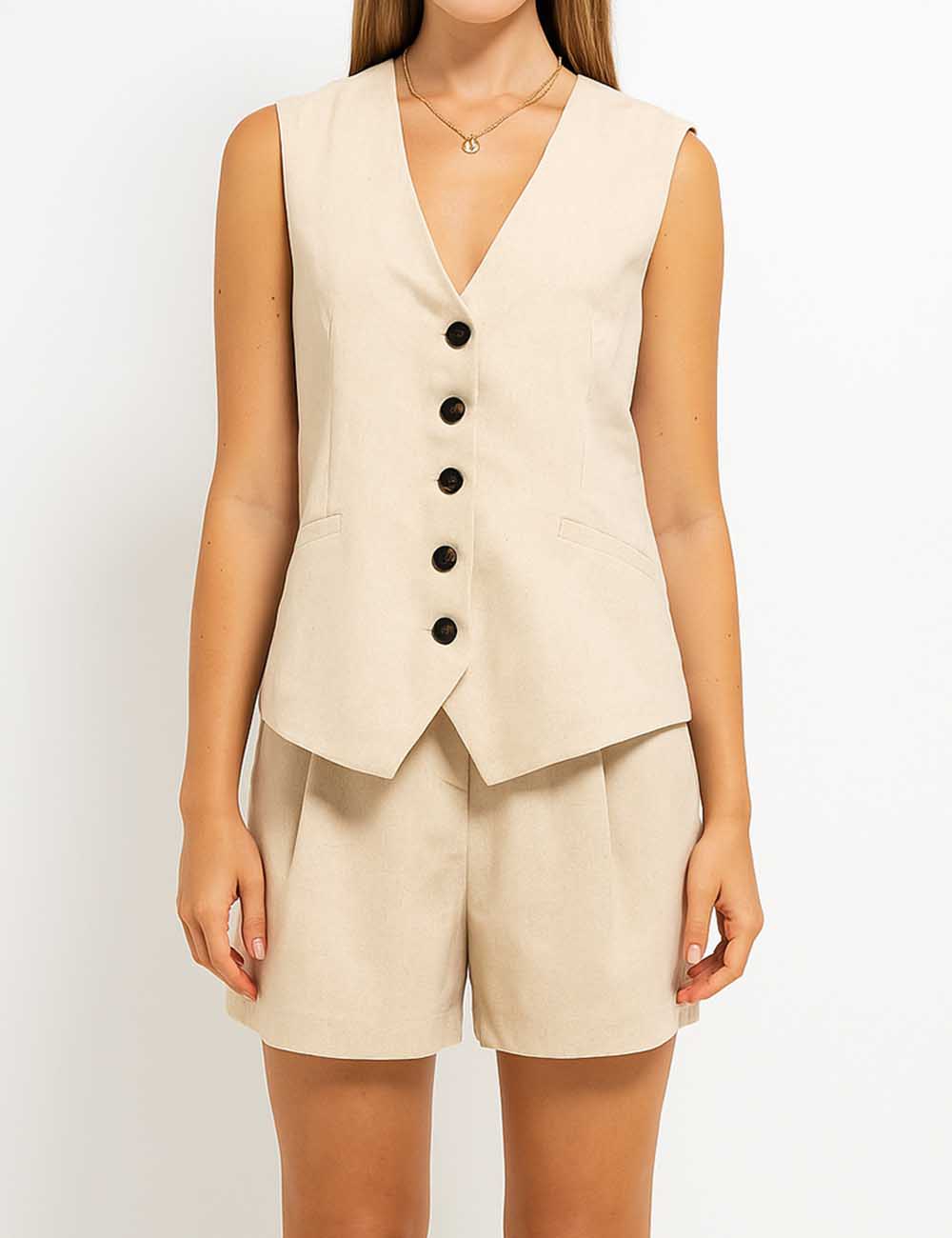 SWEETKAMA Ladies Official Solid Color V-Neck Vest and Shorts Set 1052