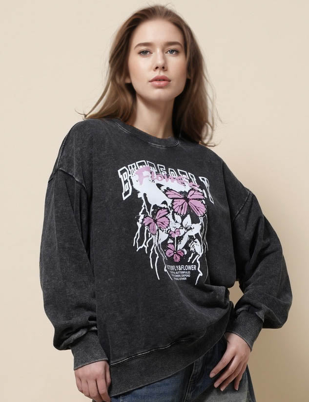 Ladies Butterfly Print Long Sleeves Sweatshirt SKT51232