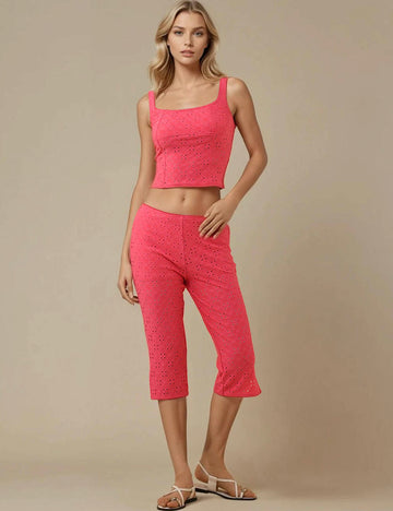 Ladies Hollow Out Mid Leg Tank Top & Shorts Set SKST5KC1802