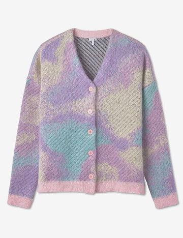Ladies Multi Color V-Neck Long Sleeves Knit Cardigan