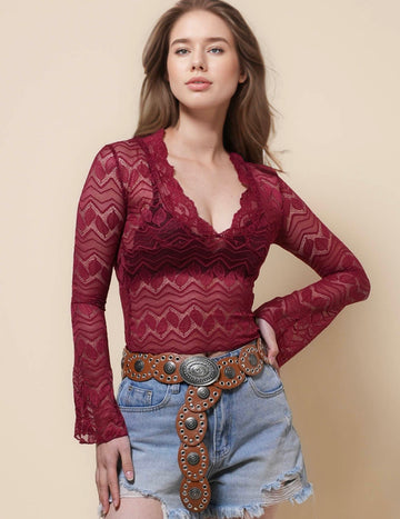 Ladies Lace See Sheer Layring Top Pullover Top SKT41283