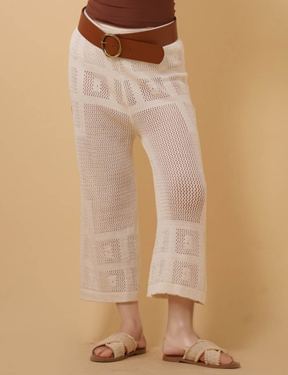 Ladies Cropped Pants Hollow Out Knit Capri Pants 8SKP51319