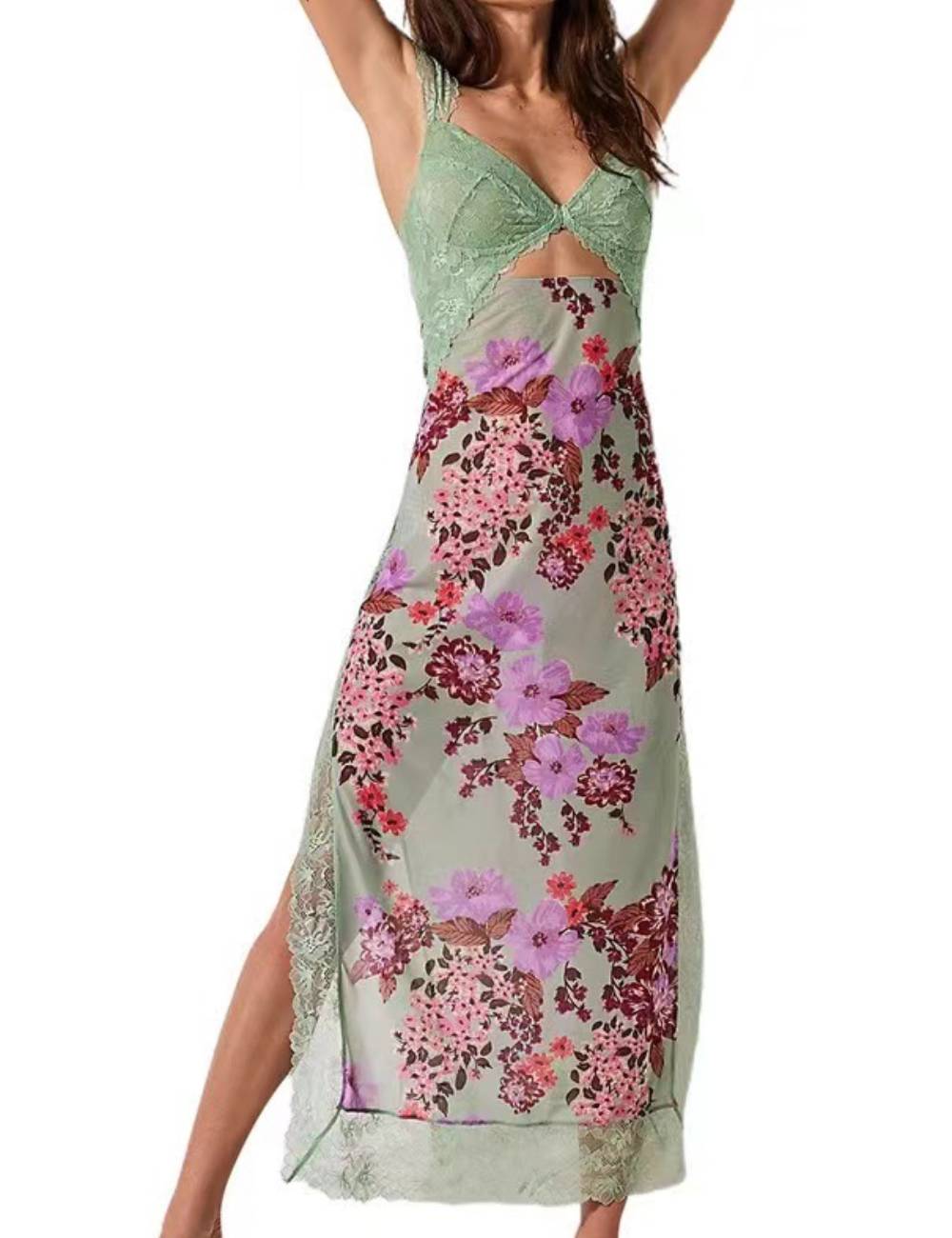 Ladies Lace Back Open See Through Midi Dress SKD41194