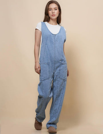 Denim Adjustable Shoulder High Roller Jumpsuit SKJ150