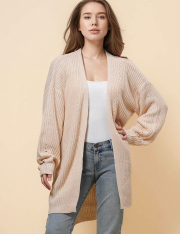 Ladies Solid Color Open Front Cardigan SKT41210