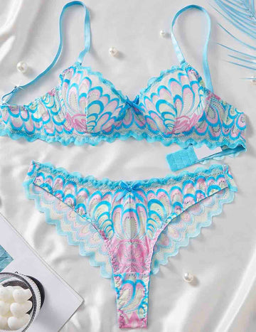 Ladies Heart Print Hollow Out 2PCS Lingerie Set 8XX0239
