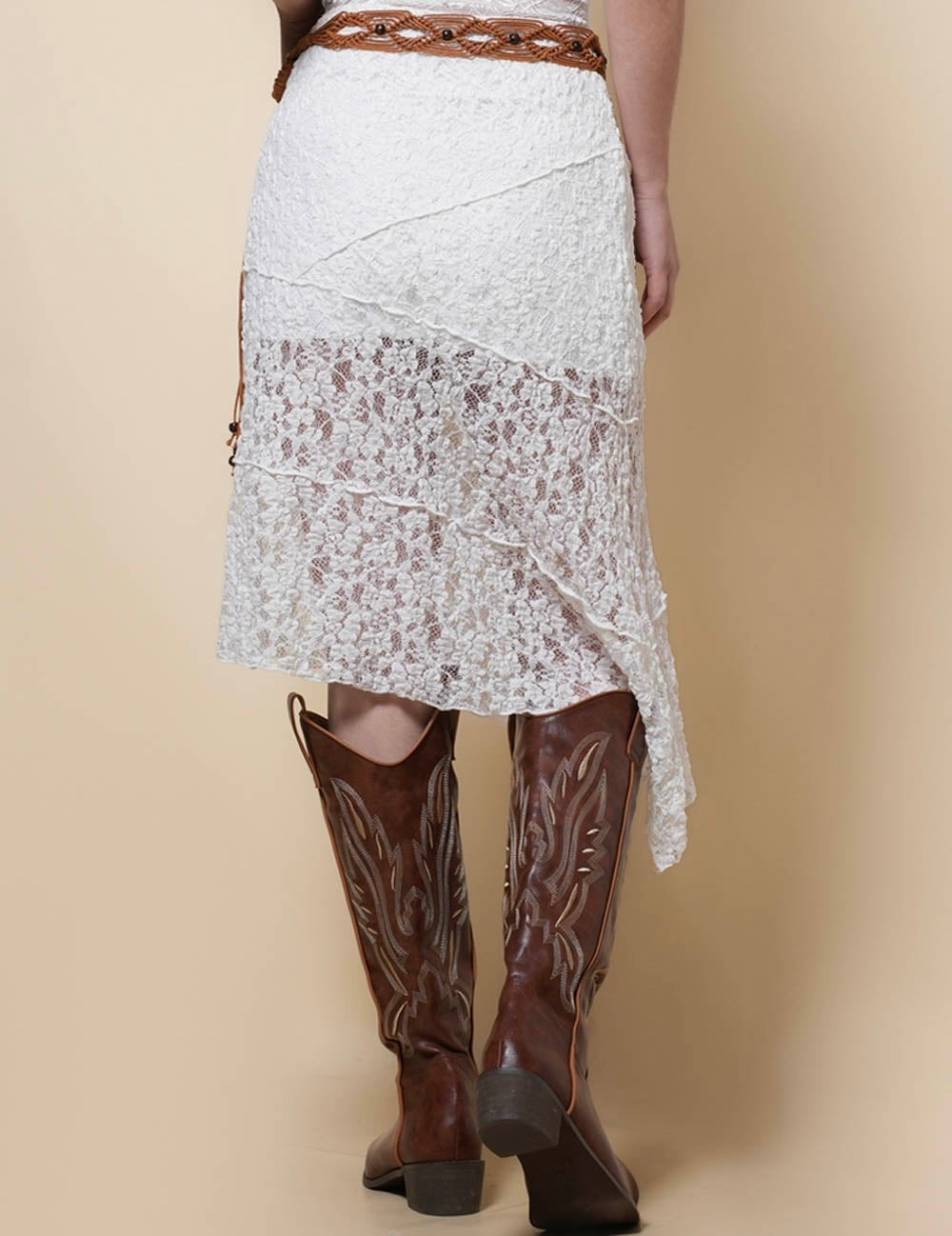 Ladies Floral Lace Elastic Waisr Midi Skirt SKS41305