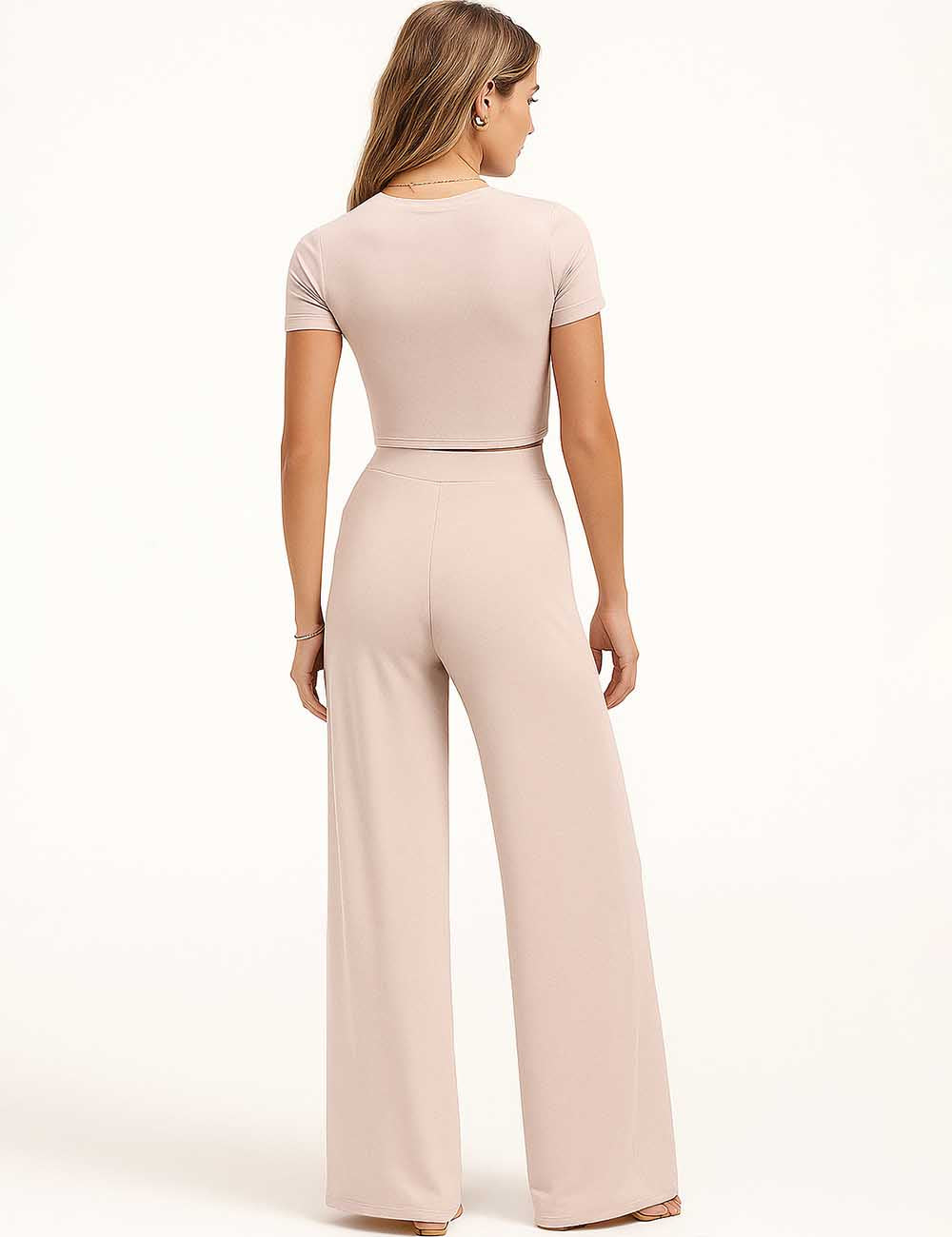 Short Sleeves Solid Color Ladies Daily Set