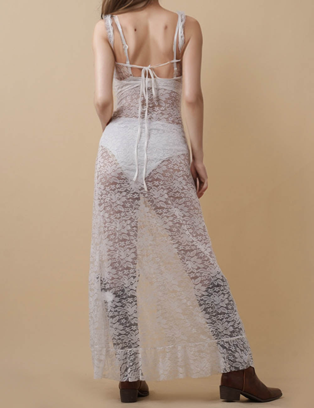 Ladies Floral String Shoulder Lace Ruffle Maxi Dress 8SKD51209