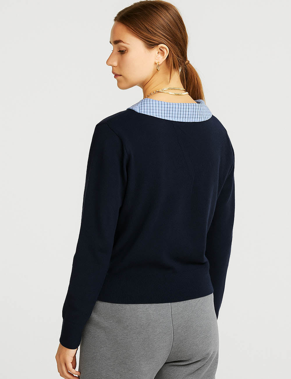 Ladies Color Block Lapel Pullover Long Sleeves Sweatshirt