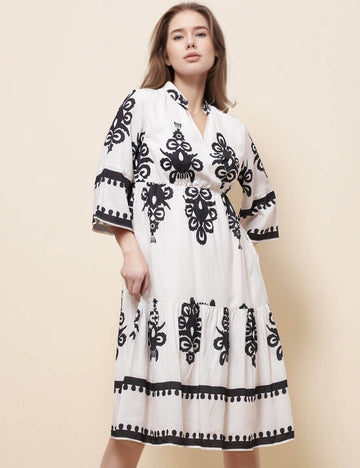 Ladies Floral Print V-Neck 3/4 Sleeves Mini Dress SKD51259