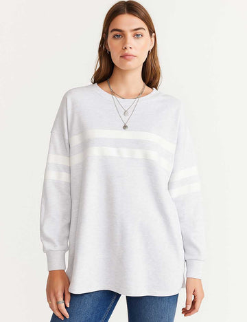 Ladies Striped Color Block Long Sleeves Sweatshirt