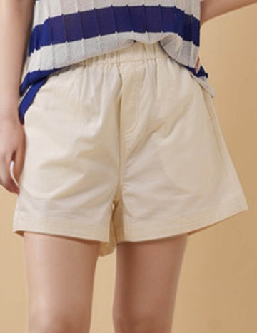 Ladies Solid Color Elastic Waist Casual Fit Shorts 8SKS5CF74