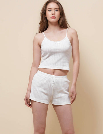 Ladies Basic Knit Cami Bowknot Top & Shorts Set SKST51296