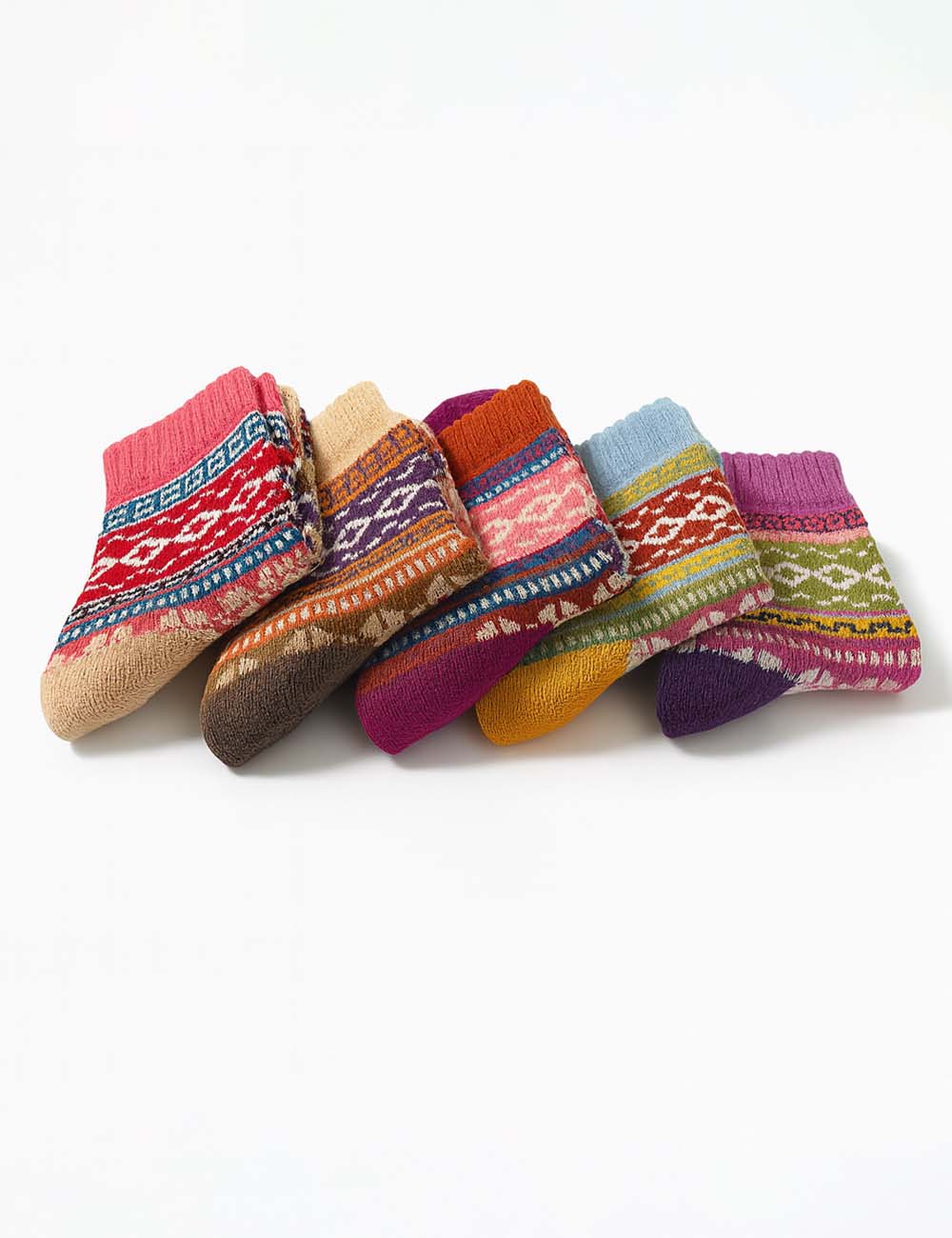 Ladies Vintage Colorful Geometric Pattern Knitted Crew Socks
