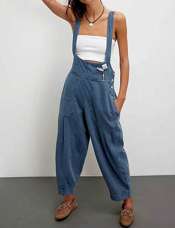 Ladies Solid Color Strap Shoulder Tapered Jumpsuit SKJ5KC45