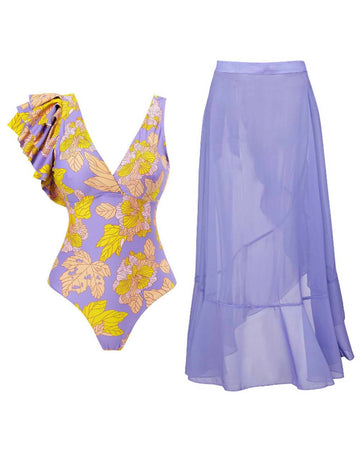 Ladies Ruffle Should Floral One Piece Swimsuit SKSW40134