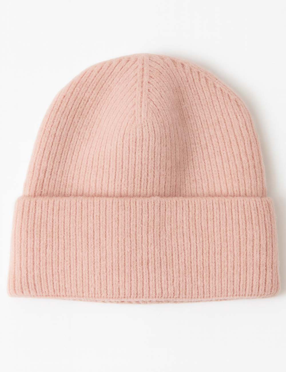 Ladies Solid Color Fleece Lining Ribbed Knit Hat