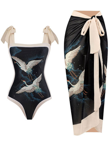 Two Shoulder with Cover One Piece Swimwear SKSW40146