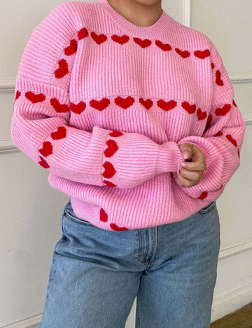 Ladies Valentine Heart Knit Pullover Sweater SKT41181