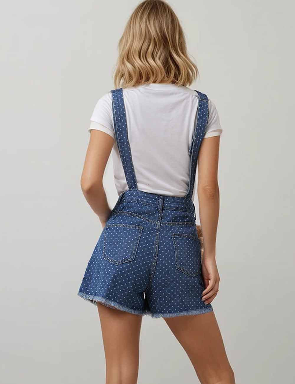 Ladies Polka Dot Teddy Bear Doll Denim Romper