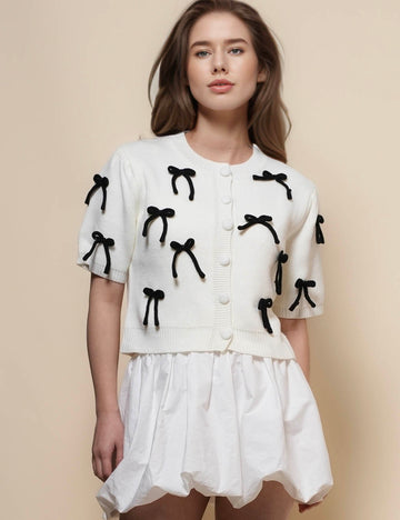 Ladies Short Sleeves Bow Knit Cardigan SKT50150