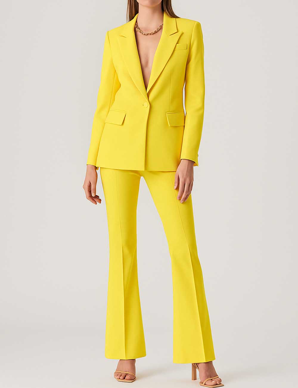 Ladies Notched Lapel Flared Leg Blazer & Pants Suit