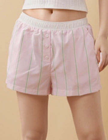 Ladies Mutilcolor Button Striped Shorts 8SKS5CF46