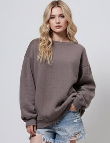 SWEETKAMA Ladies Solid Long Sleeves Round Neck Close Top