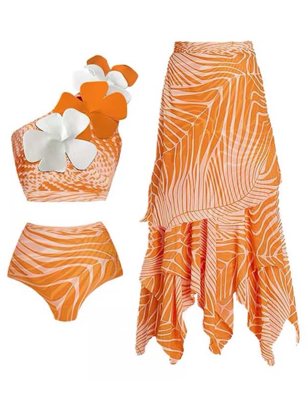 Ladies One Shoulder Flower 2PCS Bikini Set with Salong