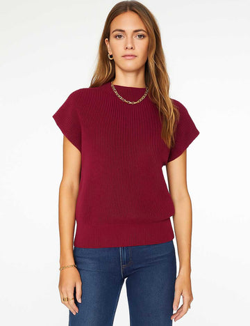Ladies Solid Color Crew Neck Cap Sleeves Knit Top