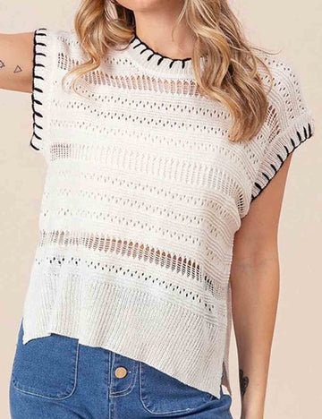 Ladies Color Block Stitching Side Split Knit Vest