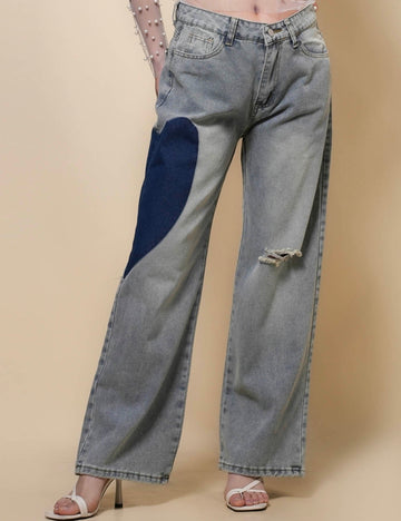 Ladies Barrel Leg Jeans Heart Denim Pants SKP50081