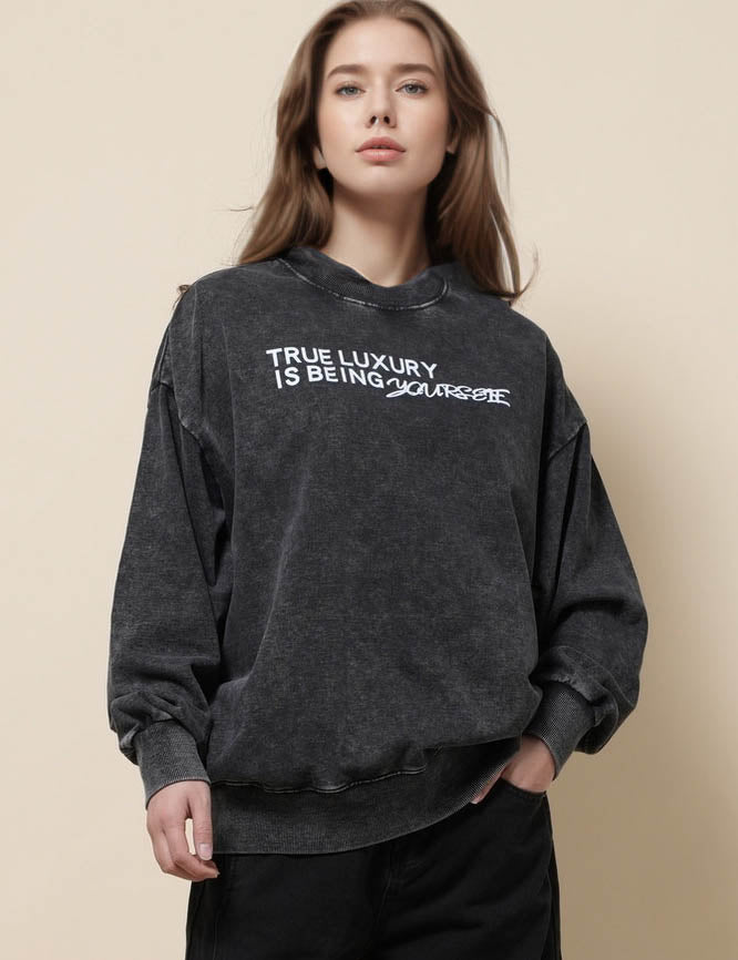 Ladies Round Neck Long Sleeves Letter Sweatshirt SKT51229