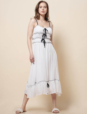 Ladies String Tie Sleeveless Color Block Midi Dress SKD51204