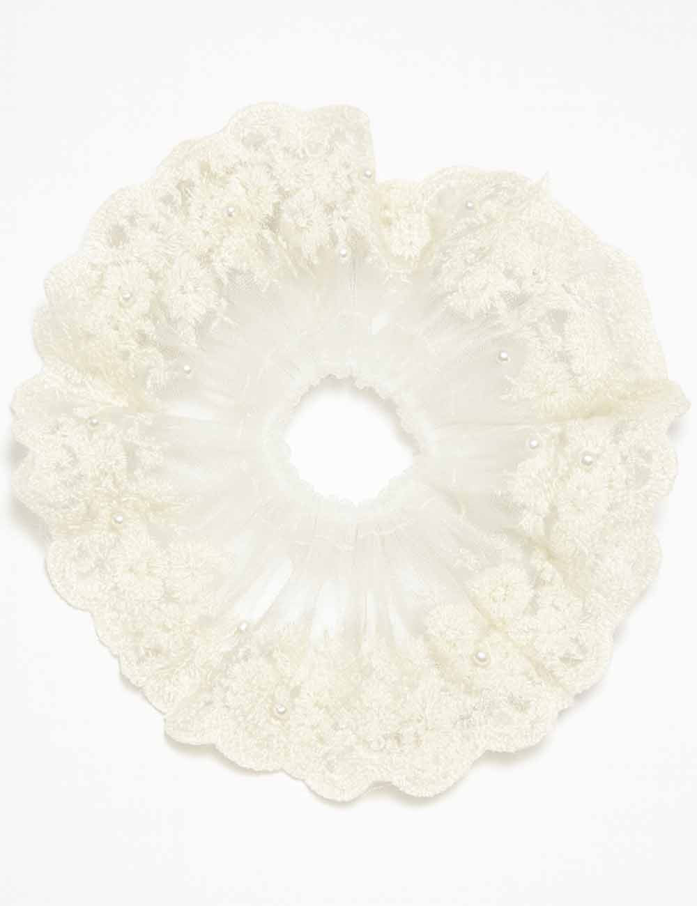 Ladies Sweet Pearl Lace Mesh Floral Hair Tie Scrunchie