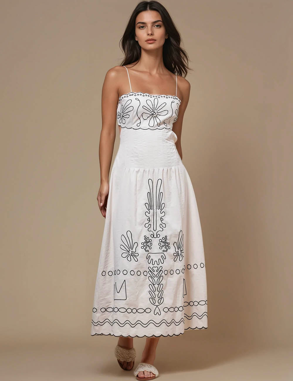 Ladies Flower Embroidery Sleeveless Midi Dress SKD50206