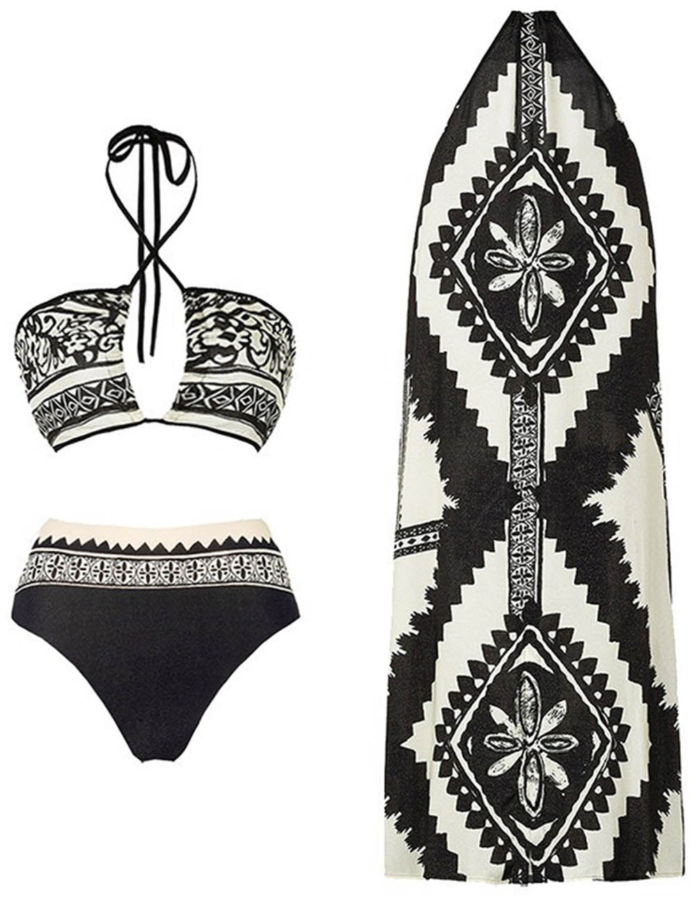 Ladies Halter Floral Print 2PCS Bikini Set with Salong