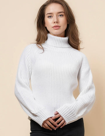 Ladies Solid Color High Neck Pullover Sweater SKT41158