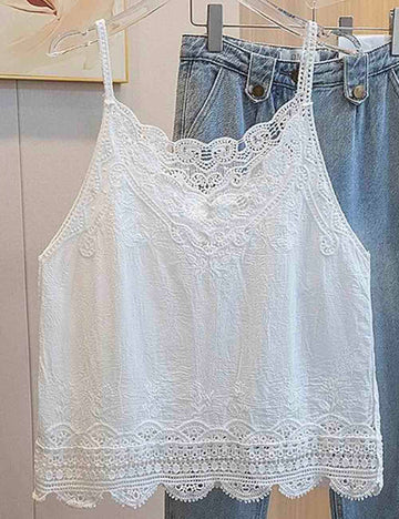 Ladies V-Neck Lace Embroidery String Shoulder Cami Top
