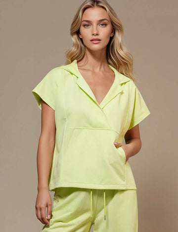 Women V-Neck Pullover Hoodie Loungewear Top SKST50777T