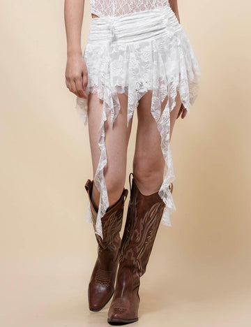 Ladies Solid Color Ruffle Lace Mini Skirt SKS4991