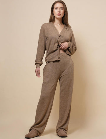 Ladies V-Neck Botton Top with Pants 2PCS Set SKST4879