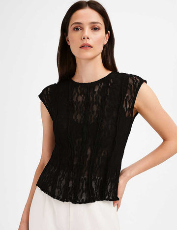 Lace Floral Lace Blouse Capped Sleeves Layering Top