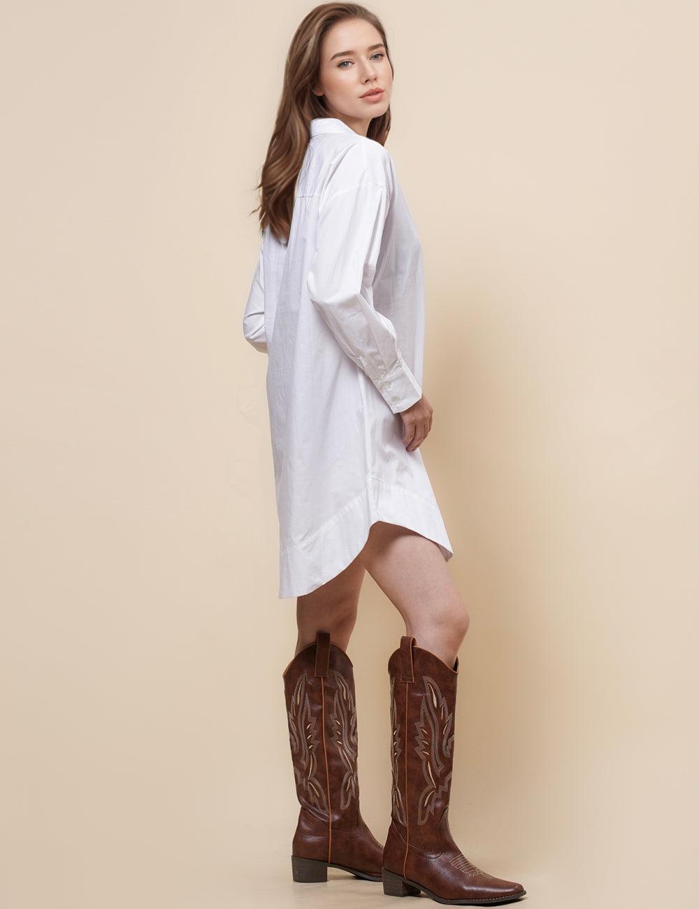 Ladies Turndown Collar Botton Down Mini Shirt Dress SKD4806