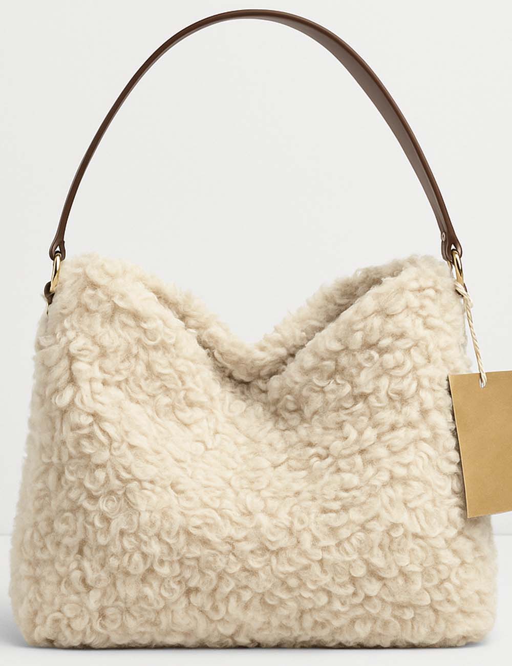 Ladies Faux Shearling Bag Large Capacity Shoulder Tote Bag